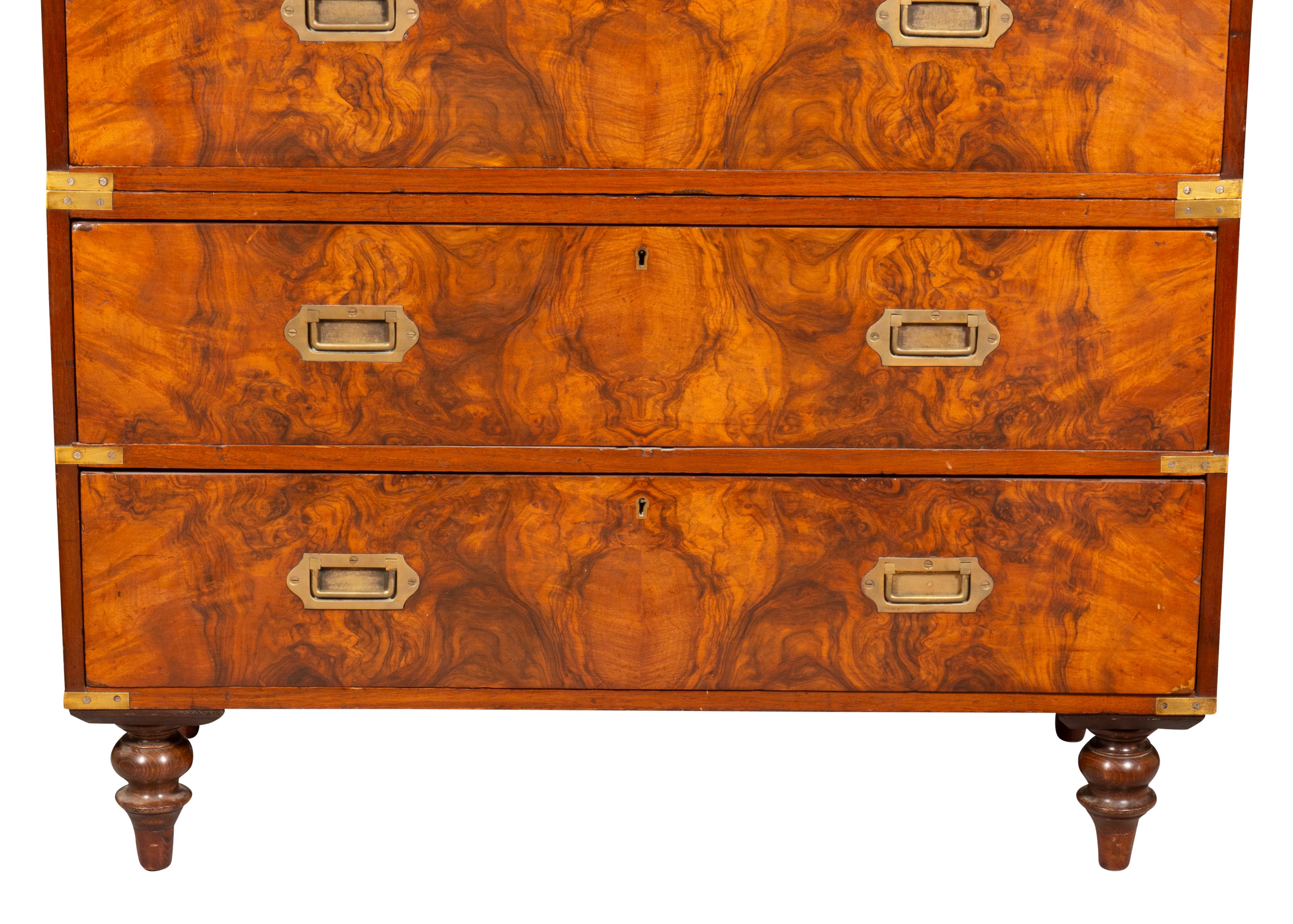 Victorian Figured Walnut Campaign Chest For Sale 4