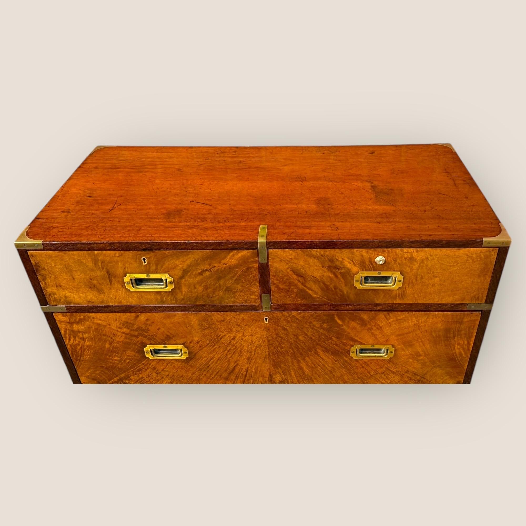 Victorian Figured Walnut Campaign Chest For Sale 5