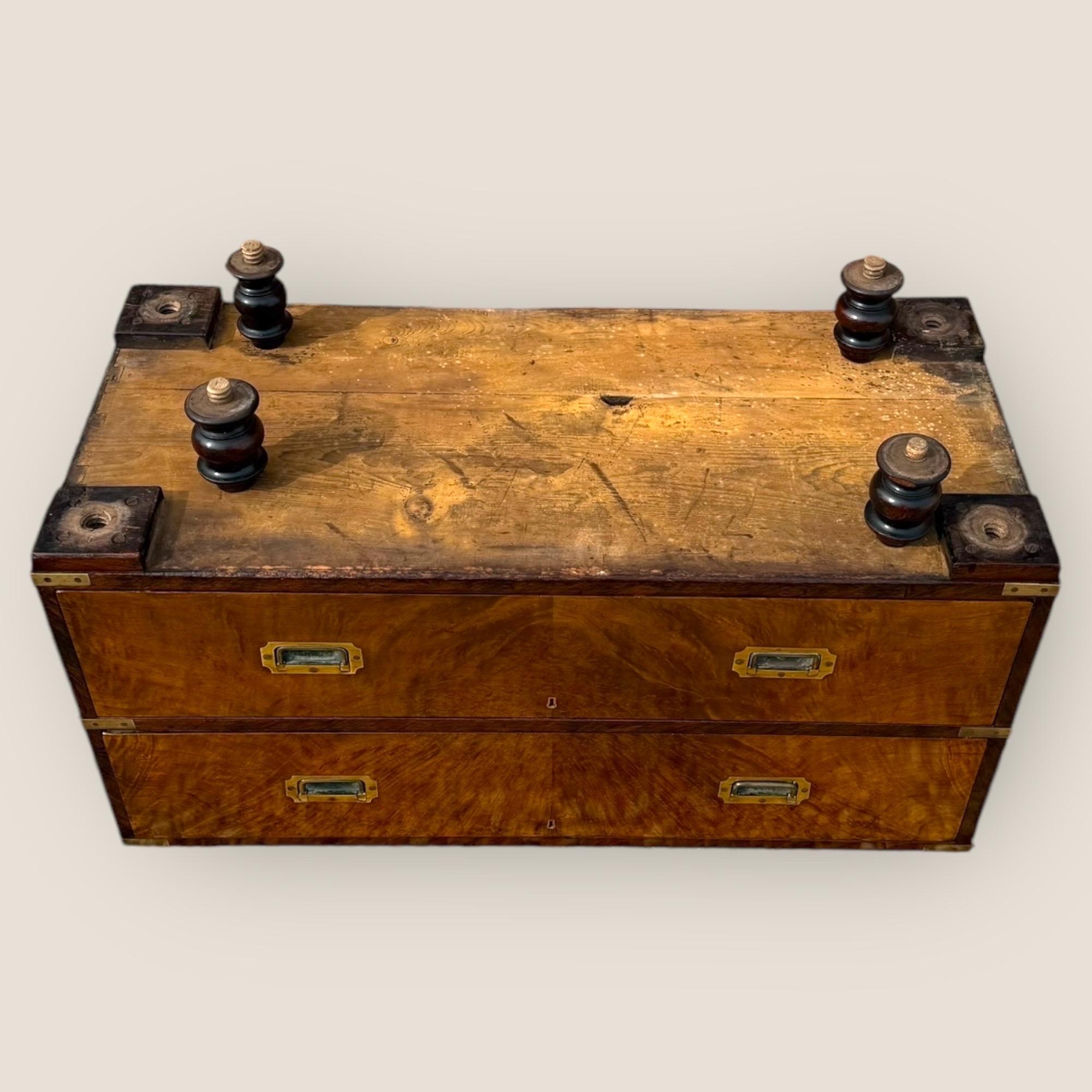 Victorian Figured Walnut Campaign Chest For Sale 6