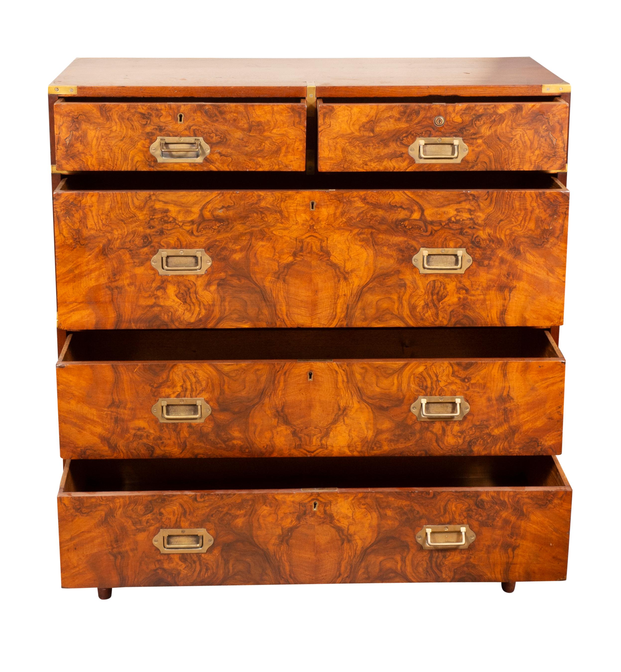 Victorian Figured Walnut Campaign Chest For Sale 1