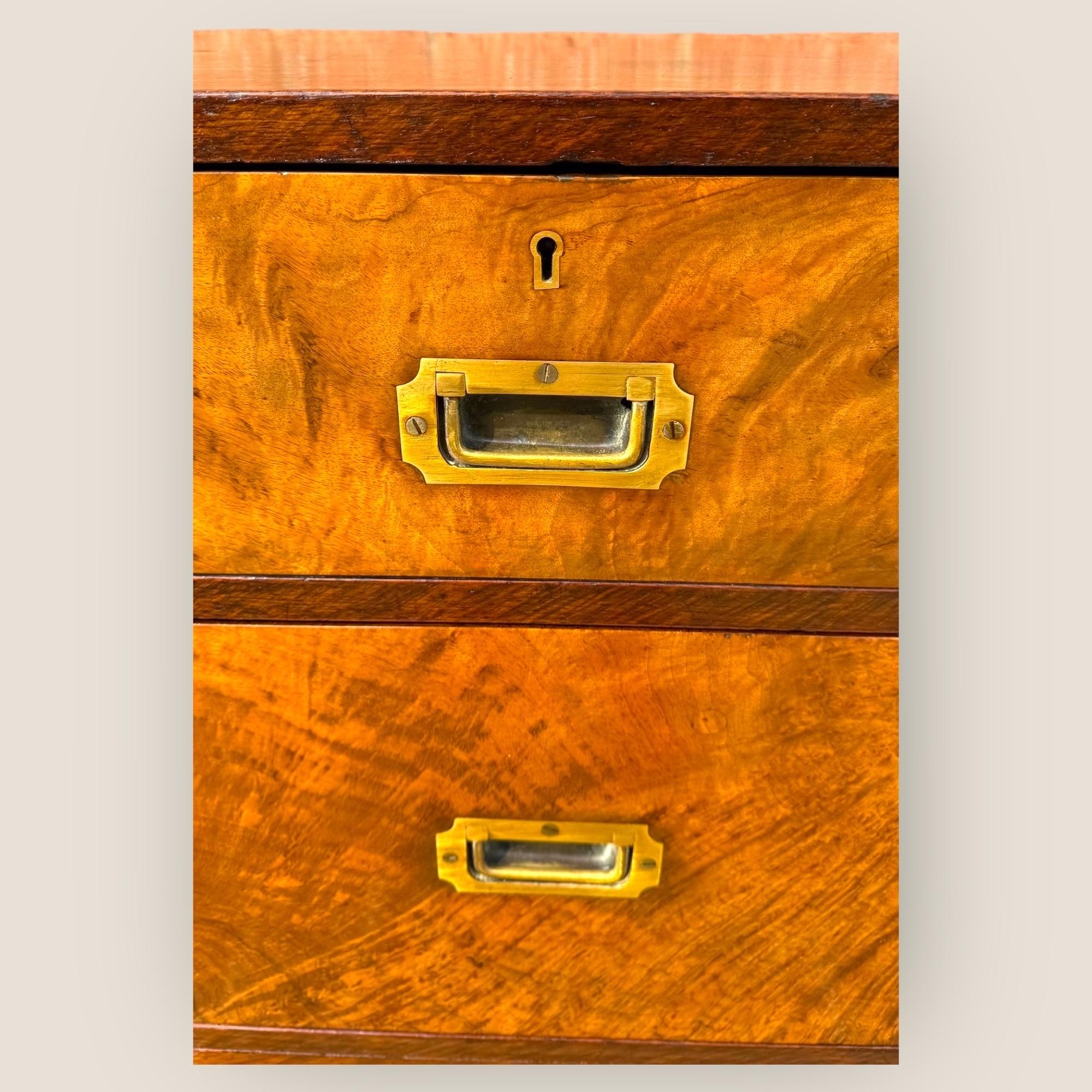 Victorian Figured Walnut Campaign Chest For Sale 2