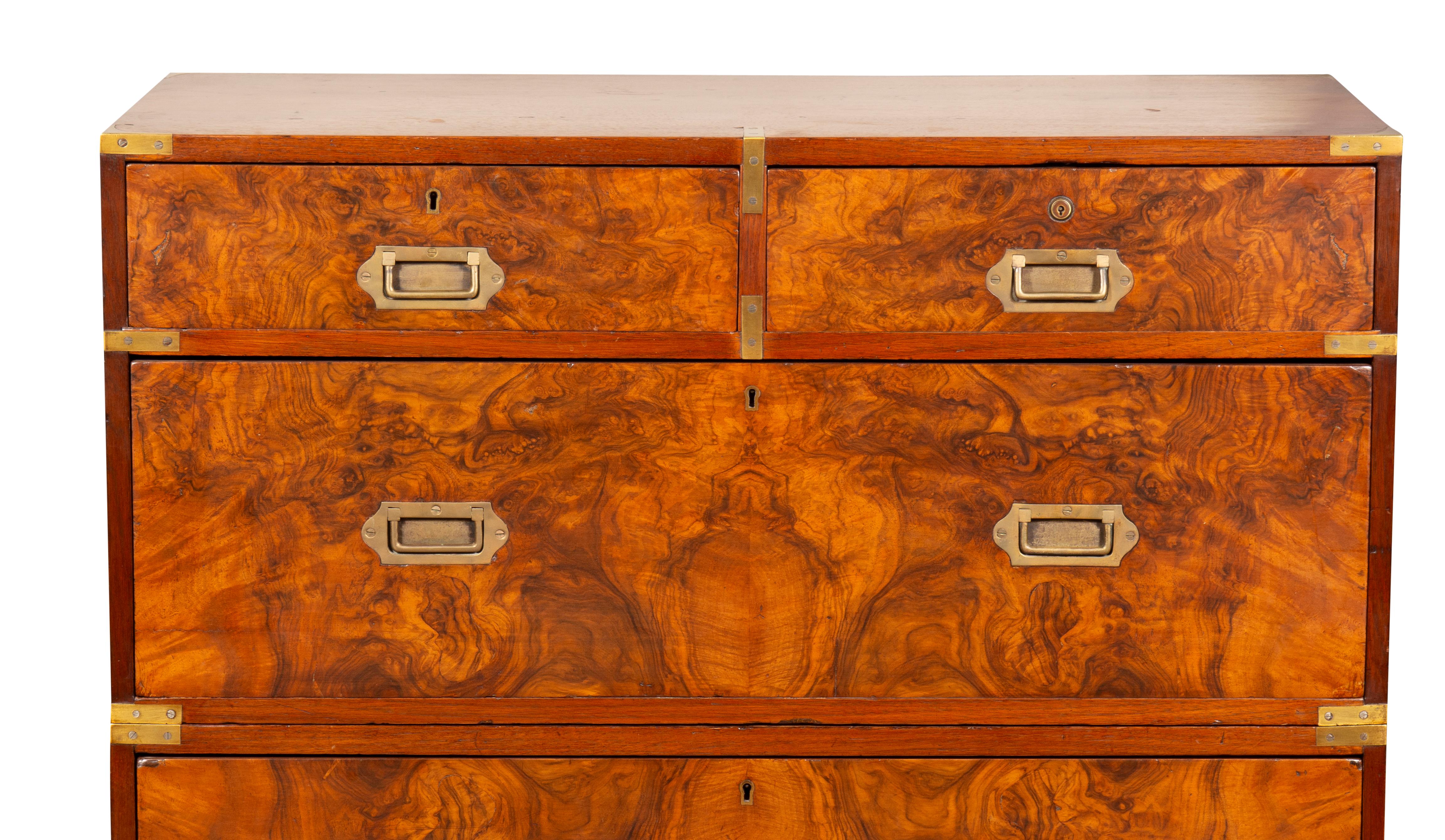 Victorian Figured Walnut Campaign Chest For Sale 2