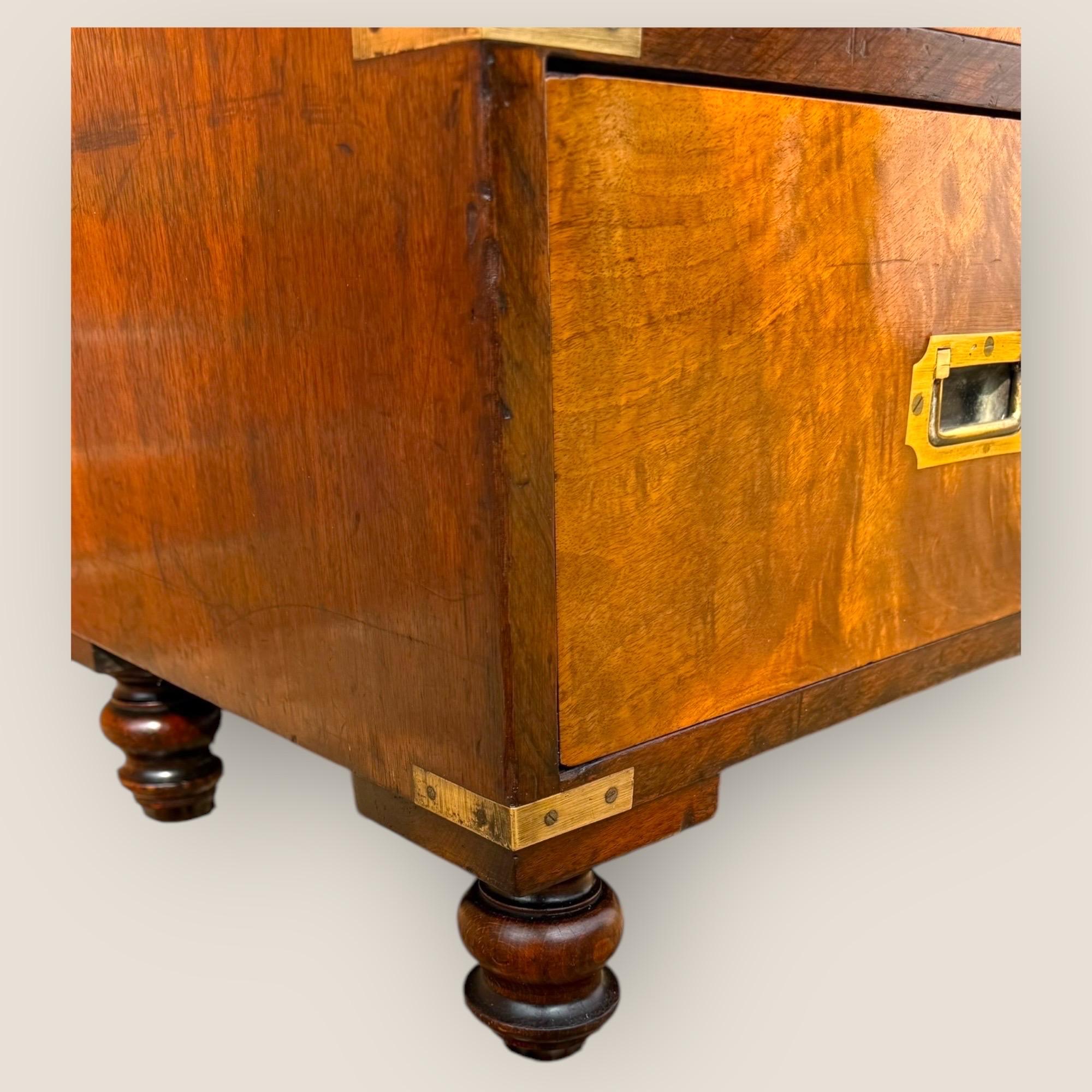 Victorian Figured Walnut Campaign Chest For Sale 3