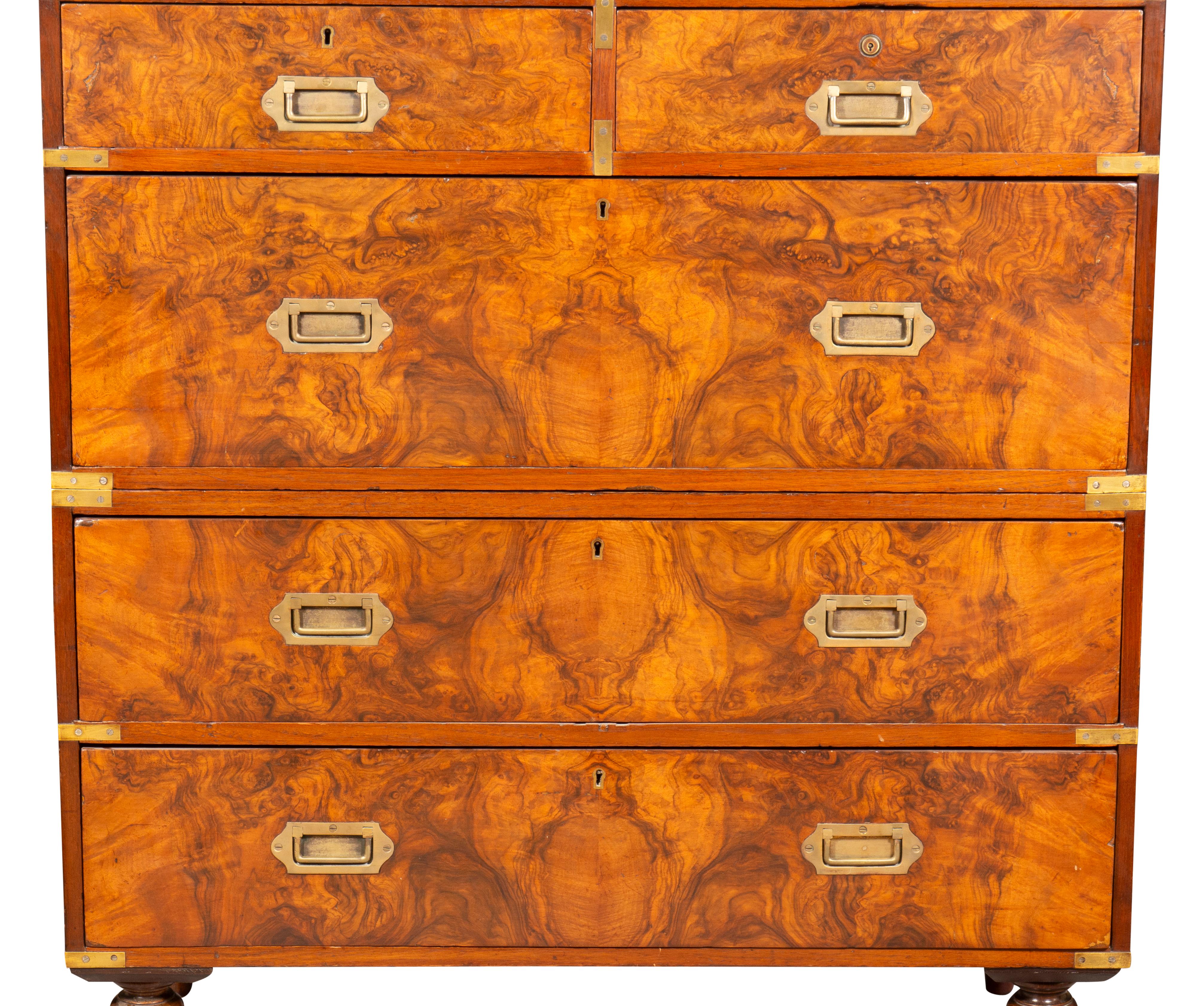 Victorian Figured Walnut Campaign Chest For Sale 3