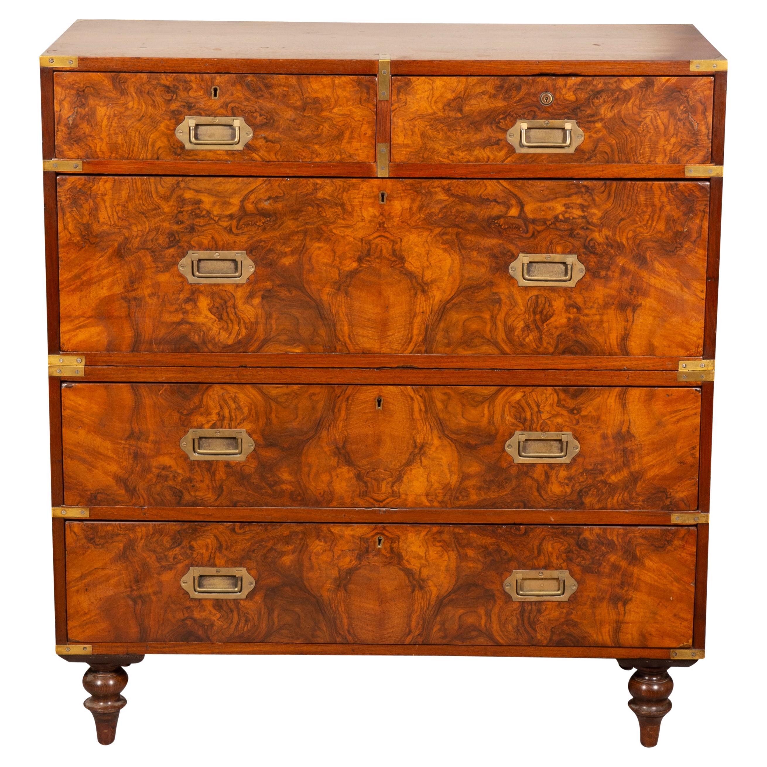 Victorian Figured Walnut Campaign Chest