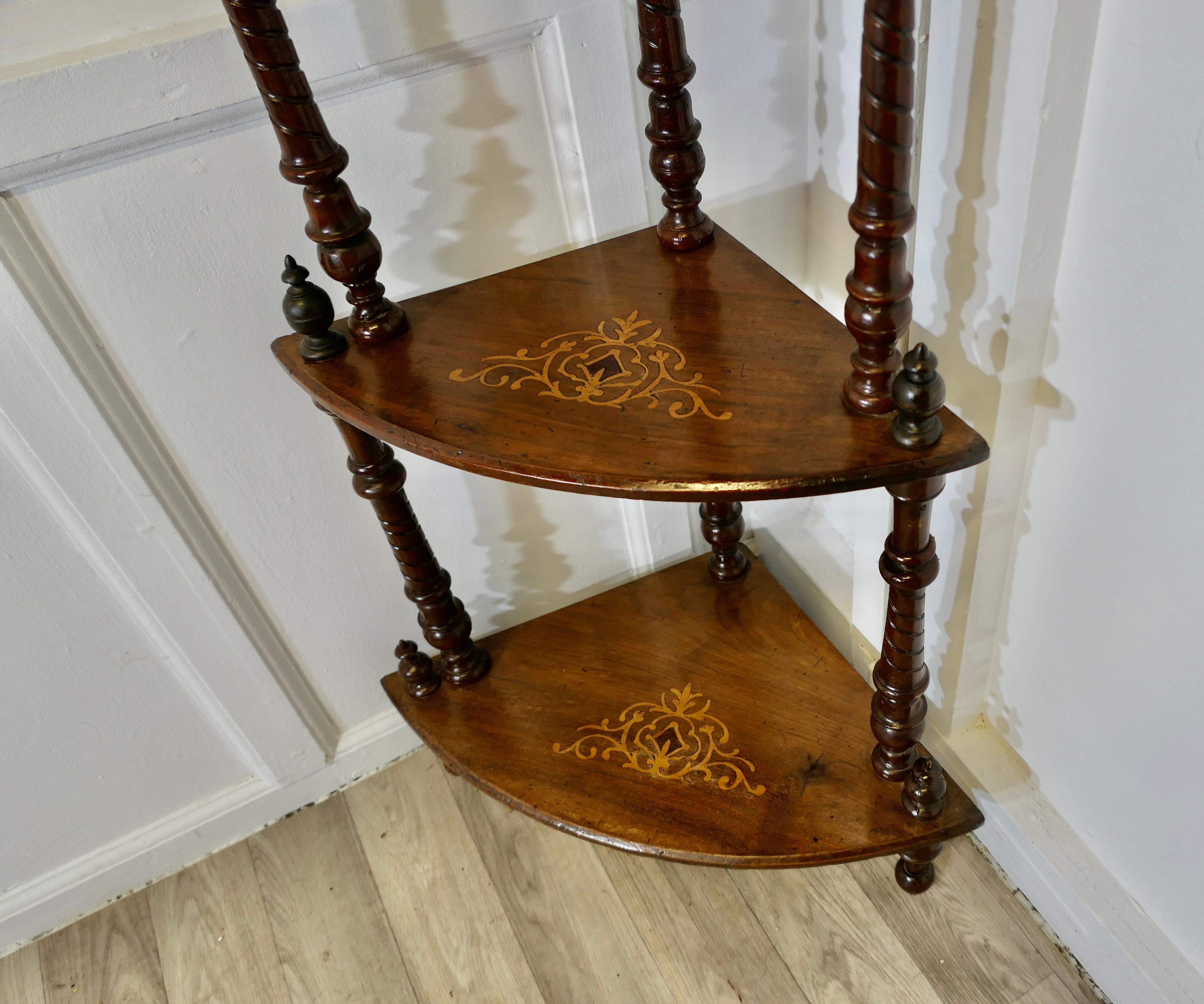 19th Century Victorian Figured Walnut Corner Whatnot, Etagere