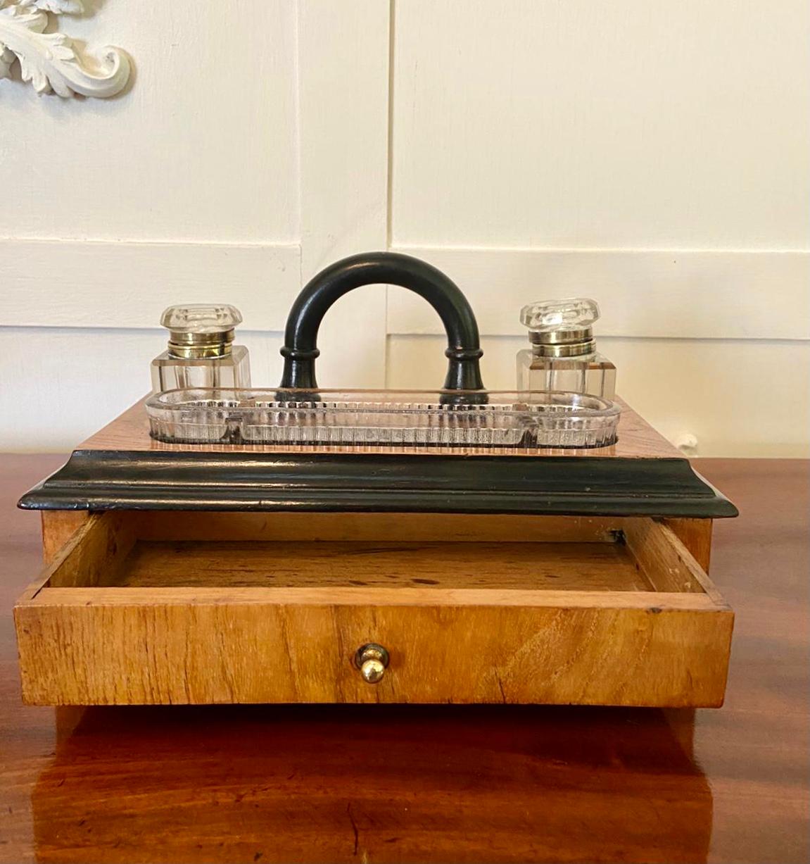 English Victorian Figured Walnut Free Standing Desk Set For Sale