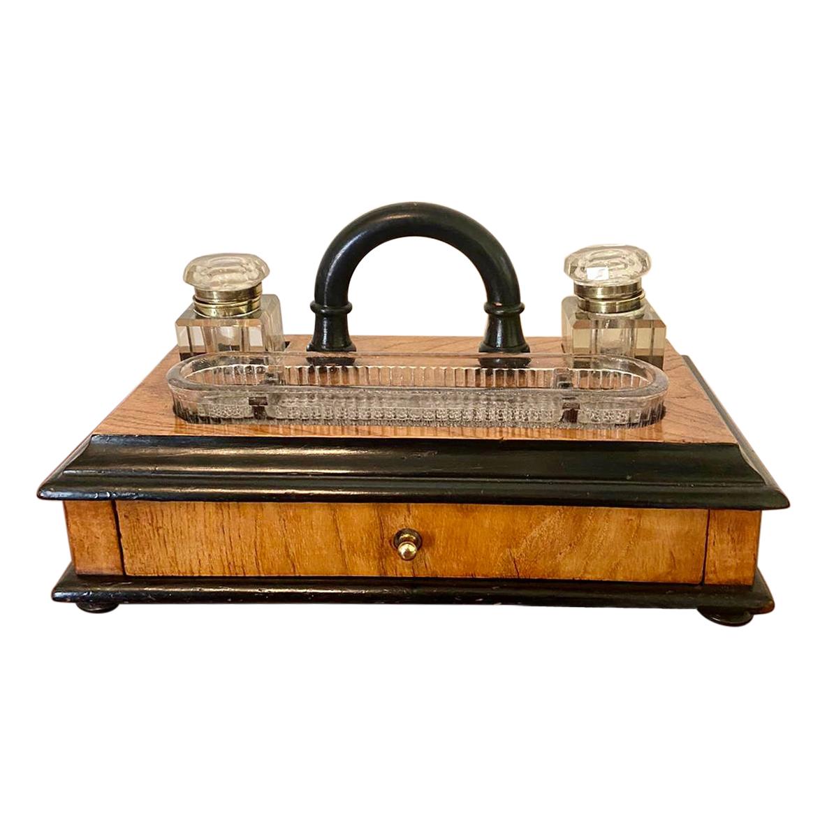 Victorian Figured Walnut Free Standing Desk Set For Sale