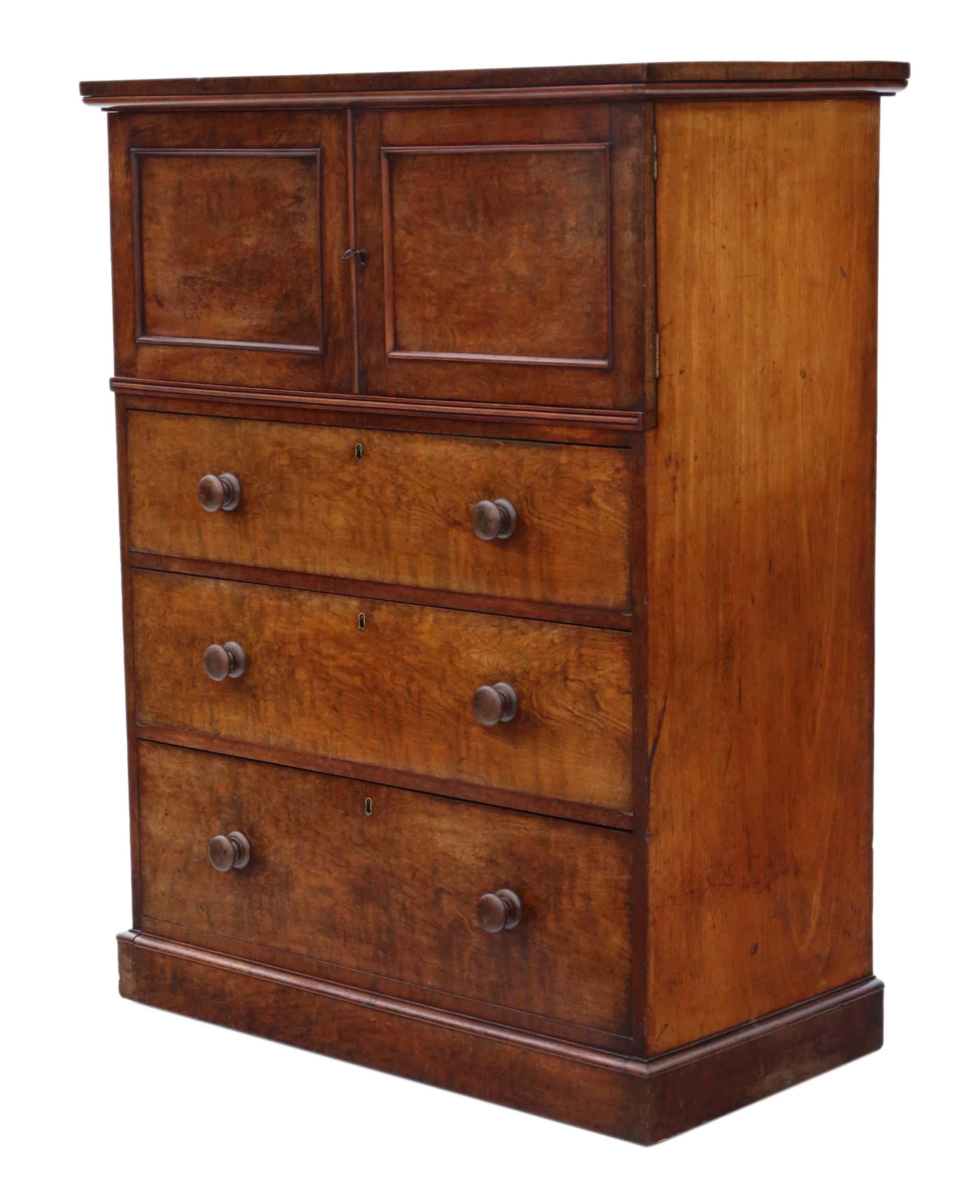 Mid-19th Century Antique Quality Walnut Housekeeper's Press Cupboard On Chest 19th Century 