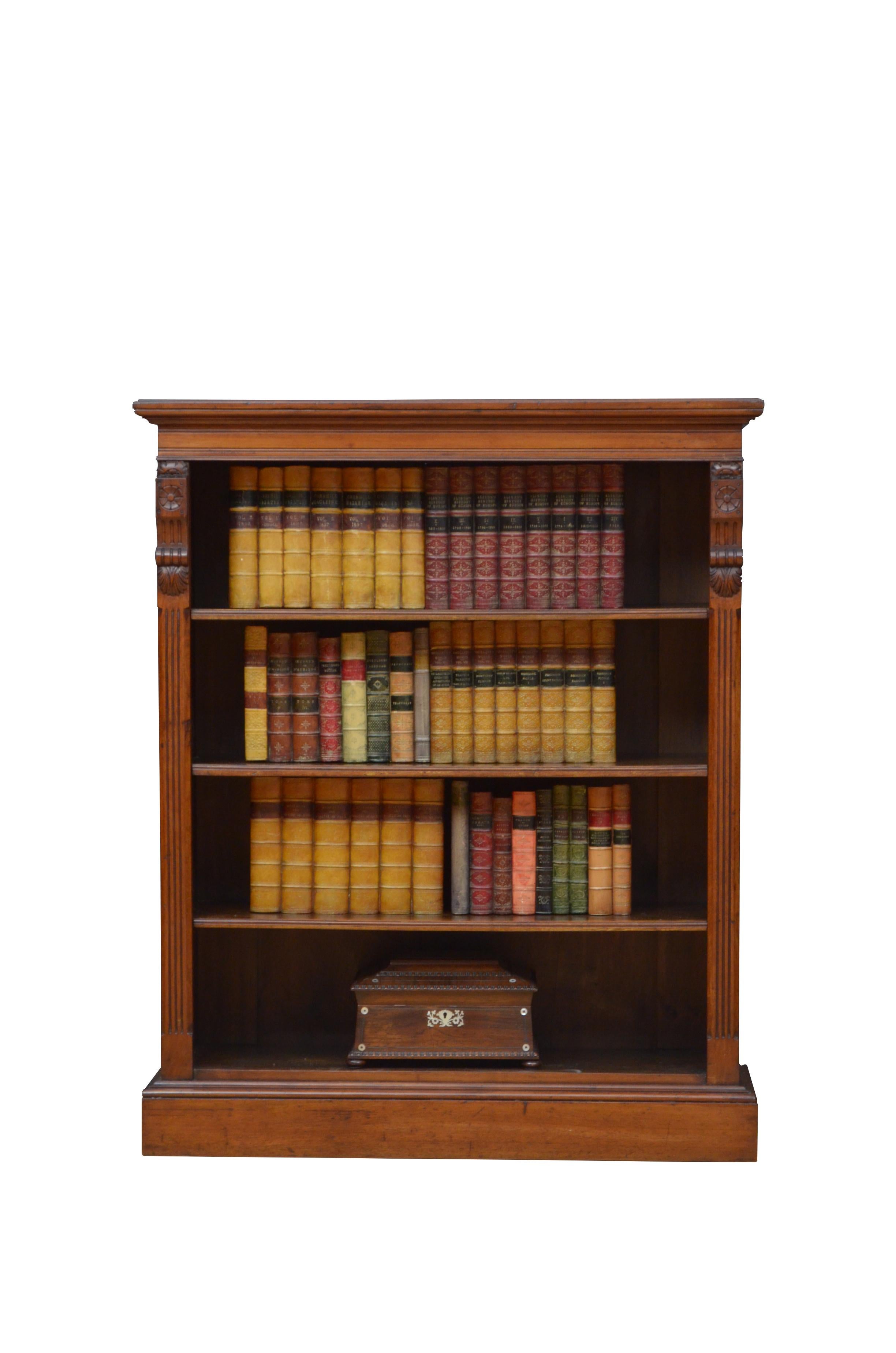 English Victorian Figured Walnut Open Bookcase