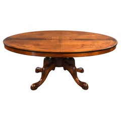 Antique Victorian Figured Walnut Oval Coffee Table