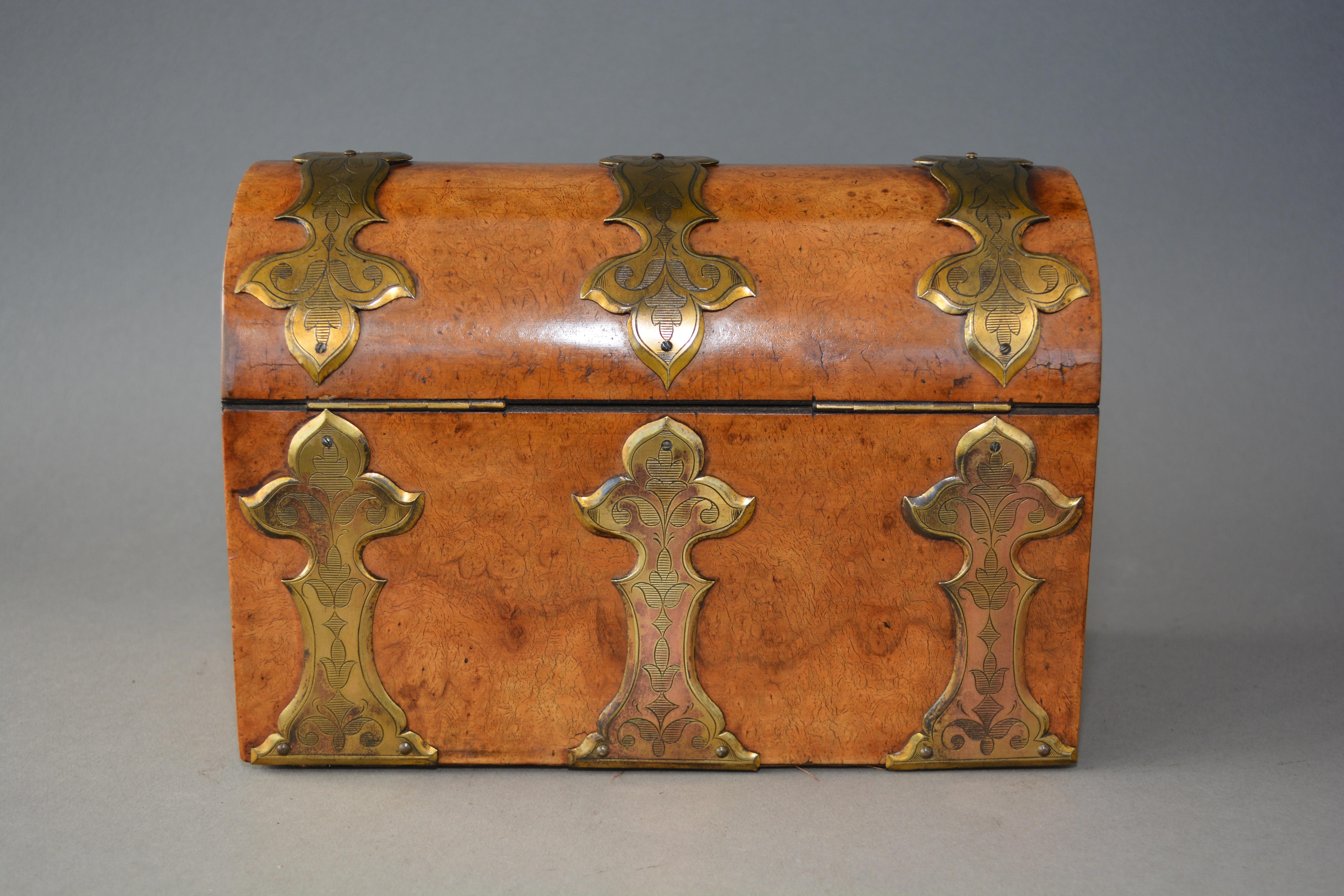 Mid-19th Century Victorian Figured Walnut Stationary Box with Brass Strapping For Sale