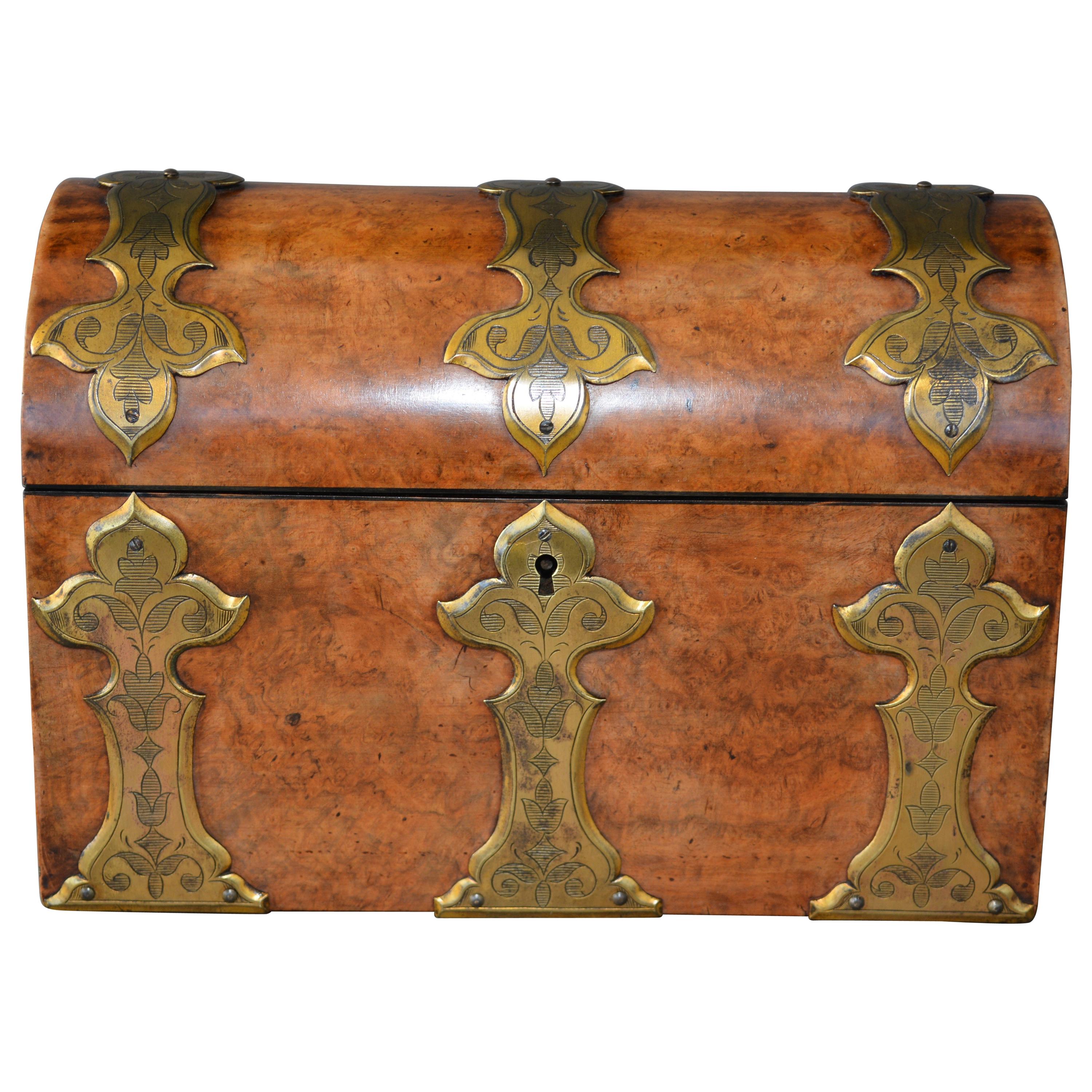 Victorian Figured Walnut Stationary Box with Brass Strapping