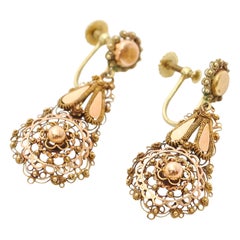 Victorian 14 Karat Rose Gold Filigree Dangle Earrings