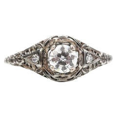 Victorian Filigree .60 Carat Diamond White Gold Engagement Ring, circa 1890s