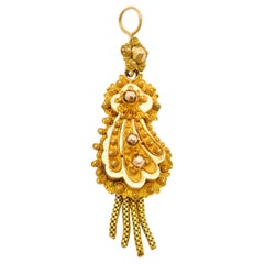 Retro 14K Gold Cannetille Tassel Pendant 