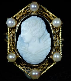 Victorian Filigree Cameo Ring with Pearls