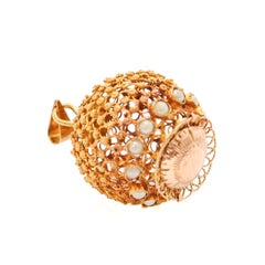 Victorian 14K Gold Openwork Filigree Pearl Pendant