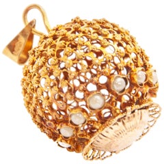 Victorian 14K Gold Openwork Filigree Pearl Pendant