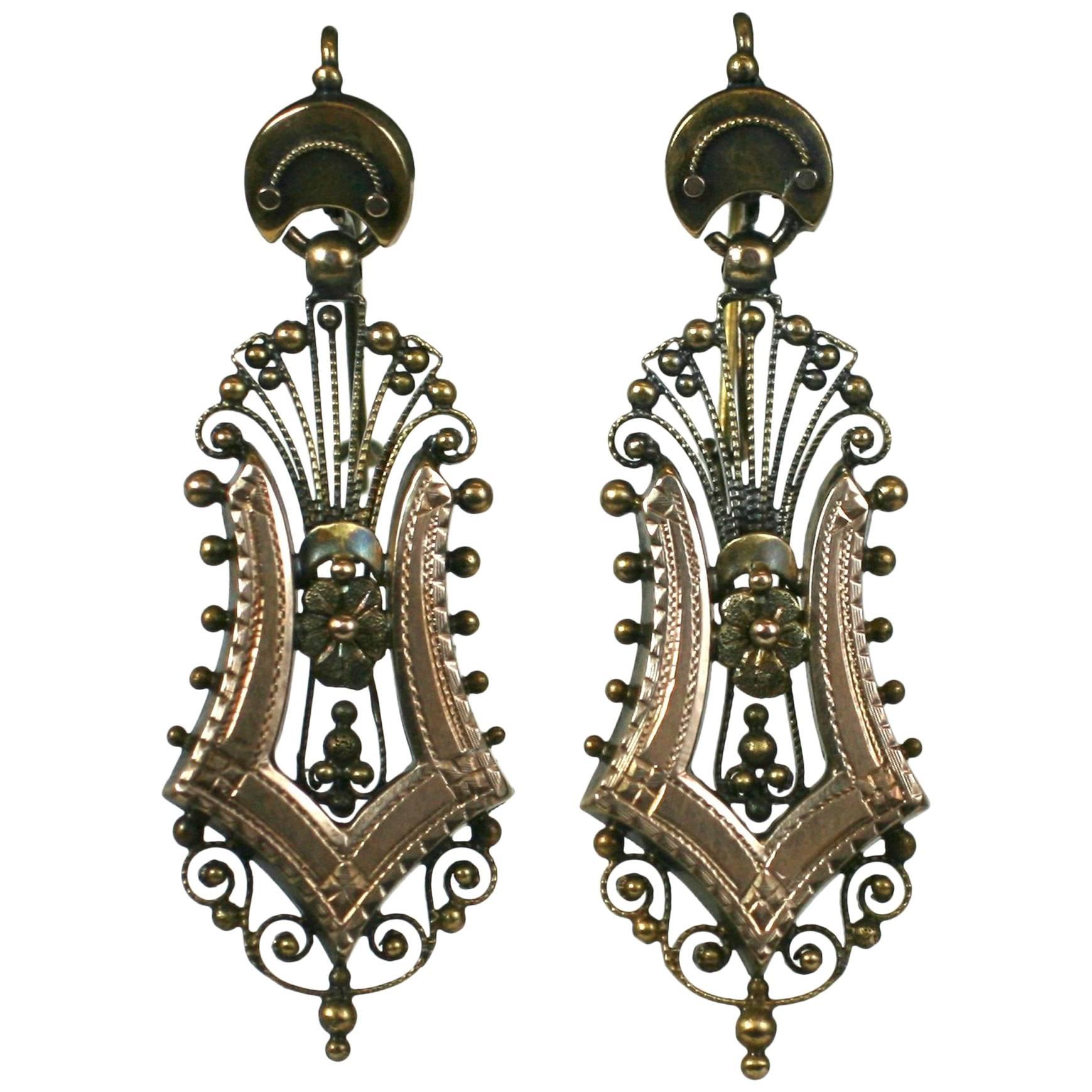 Boucles d'oreilles harpes filigranes victoriennes en vente