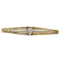 Broche victorienne en or jaune 14k avec filigrane et diamants à grains multiples