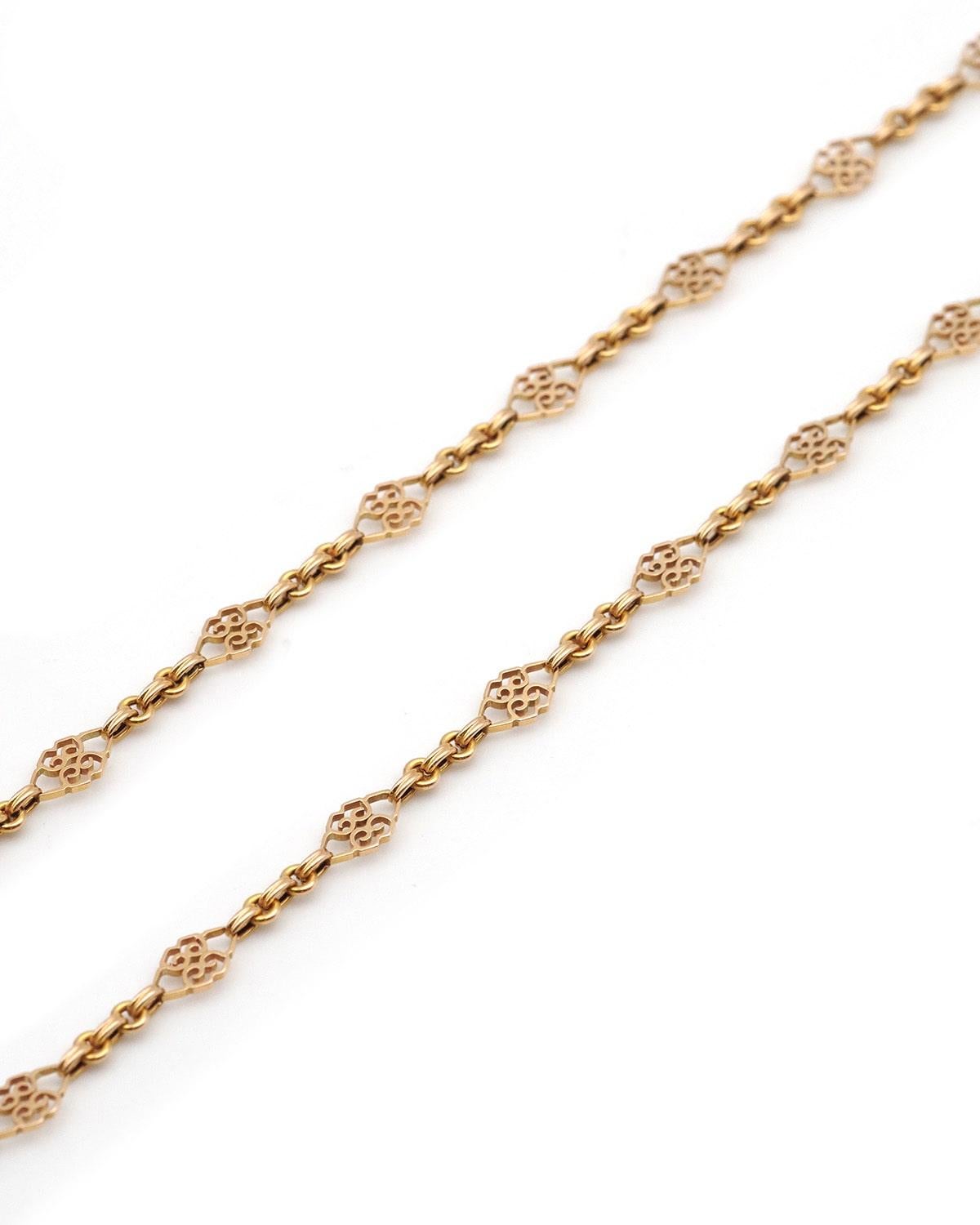 Chaîne de collier victorienne en filigrane en or 18k, Chaîne ancienne, collier ancien Bon état - En vente à PARIS, FR
