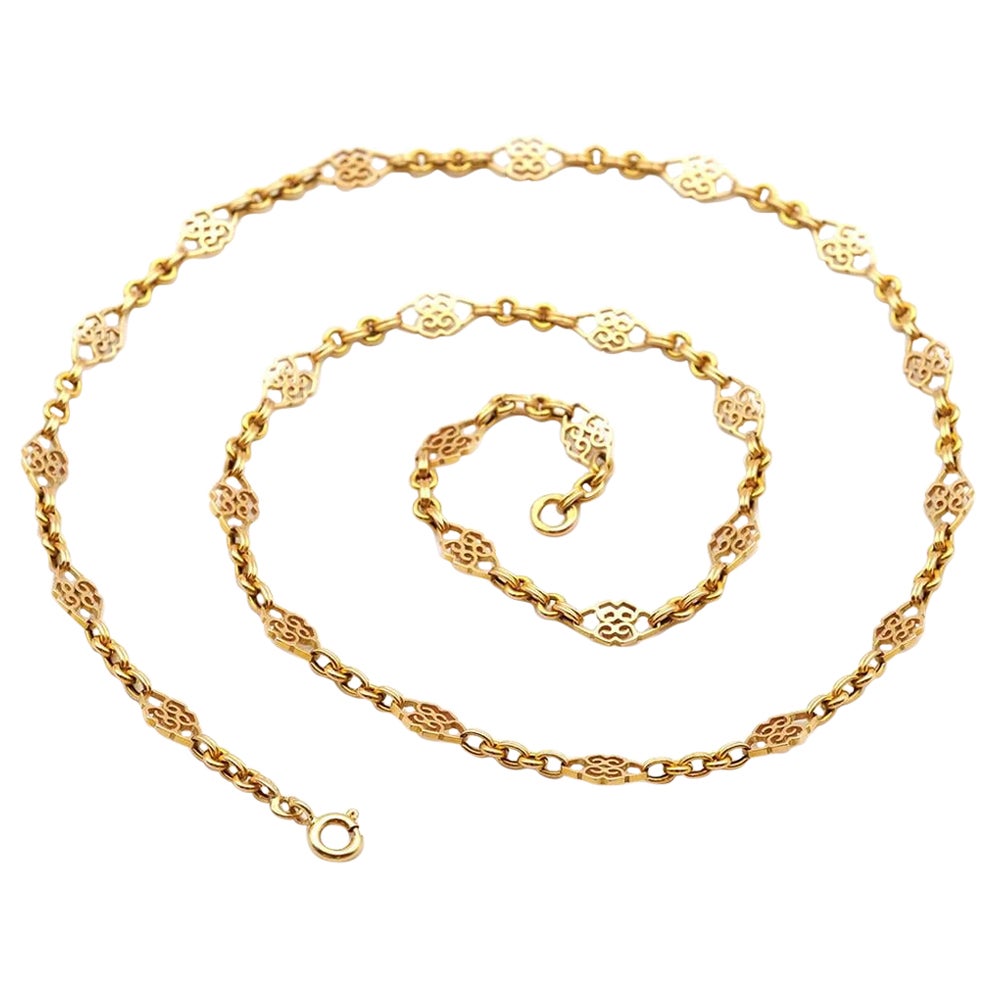 Chaîne de collier victorienne en filigrane en or 18k, Chaîne ancienne, collier ancien en vente