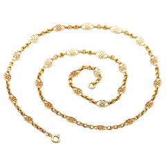 Chaîne de collier victorienne en filigrane en or 18k, Chaîne ancienne, collier ancien