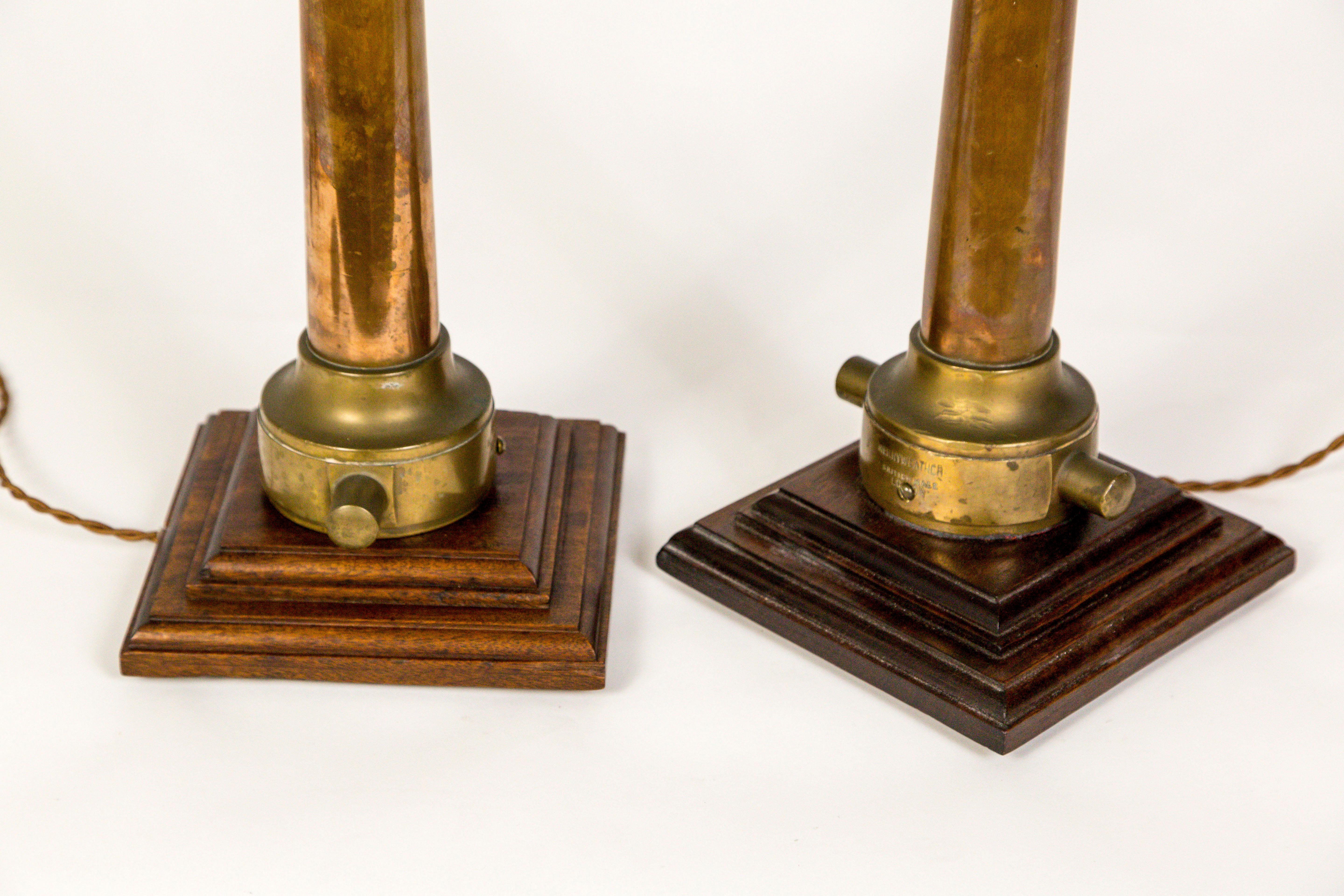 Copper & Brass Victorian Fire Hose Nozzle Lamps (pair) 6