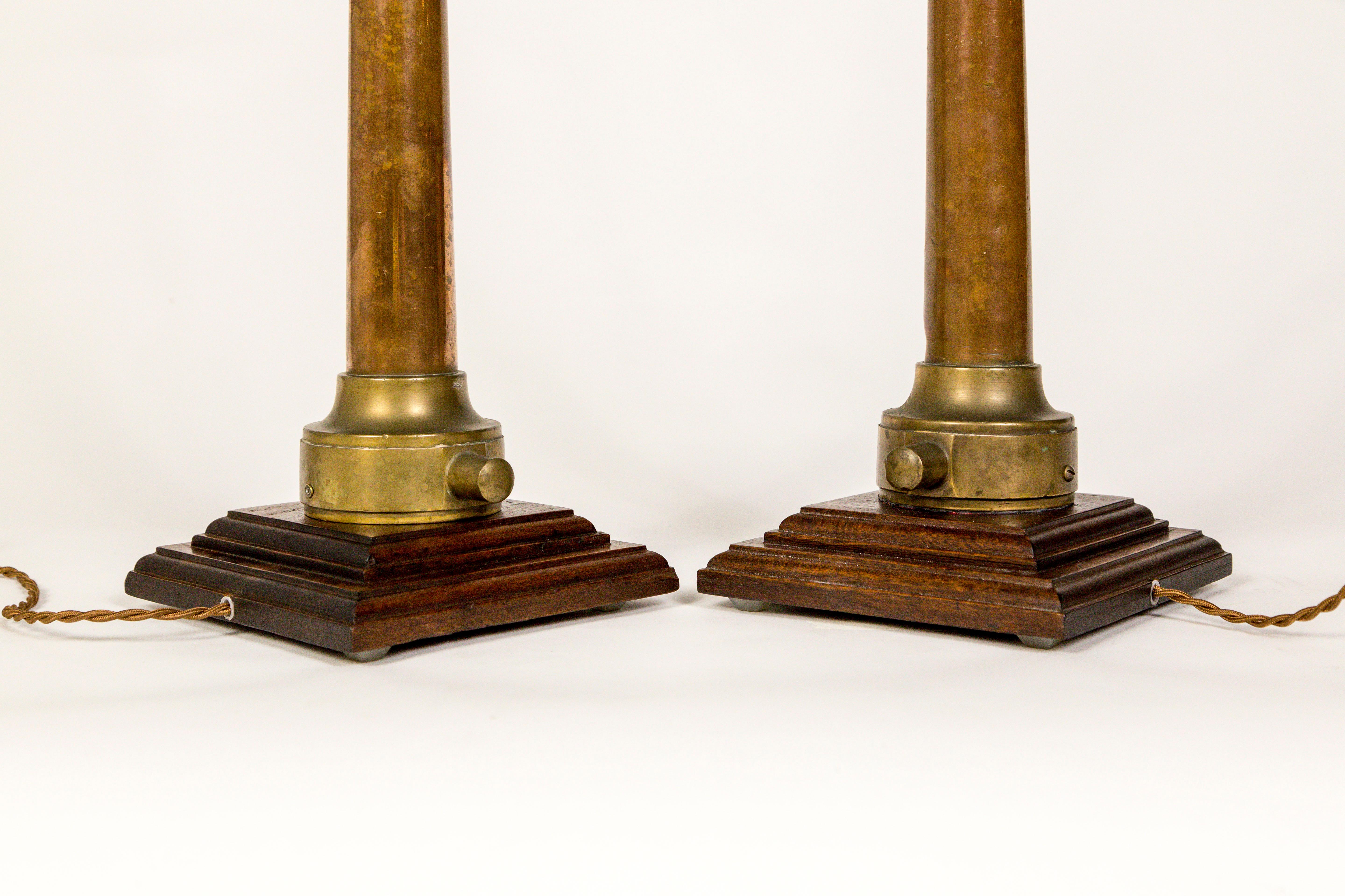 Copper & Brass Victorian Fire Hose Nozzle Lamps (pair) 1