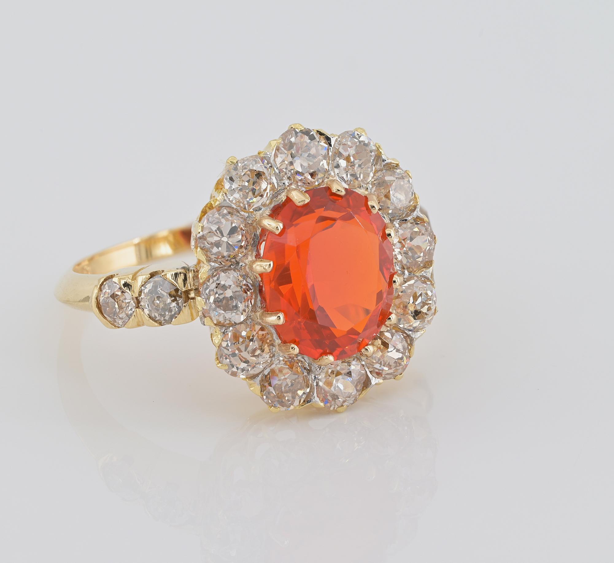 Oval Cut Victorian Fire Opal and Diamond ring