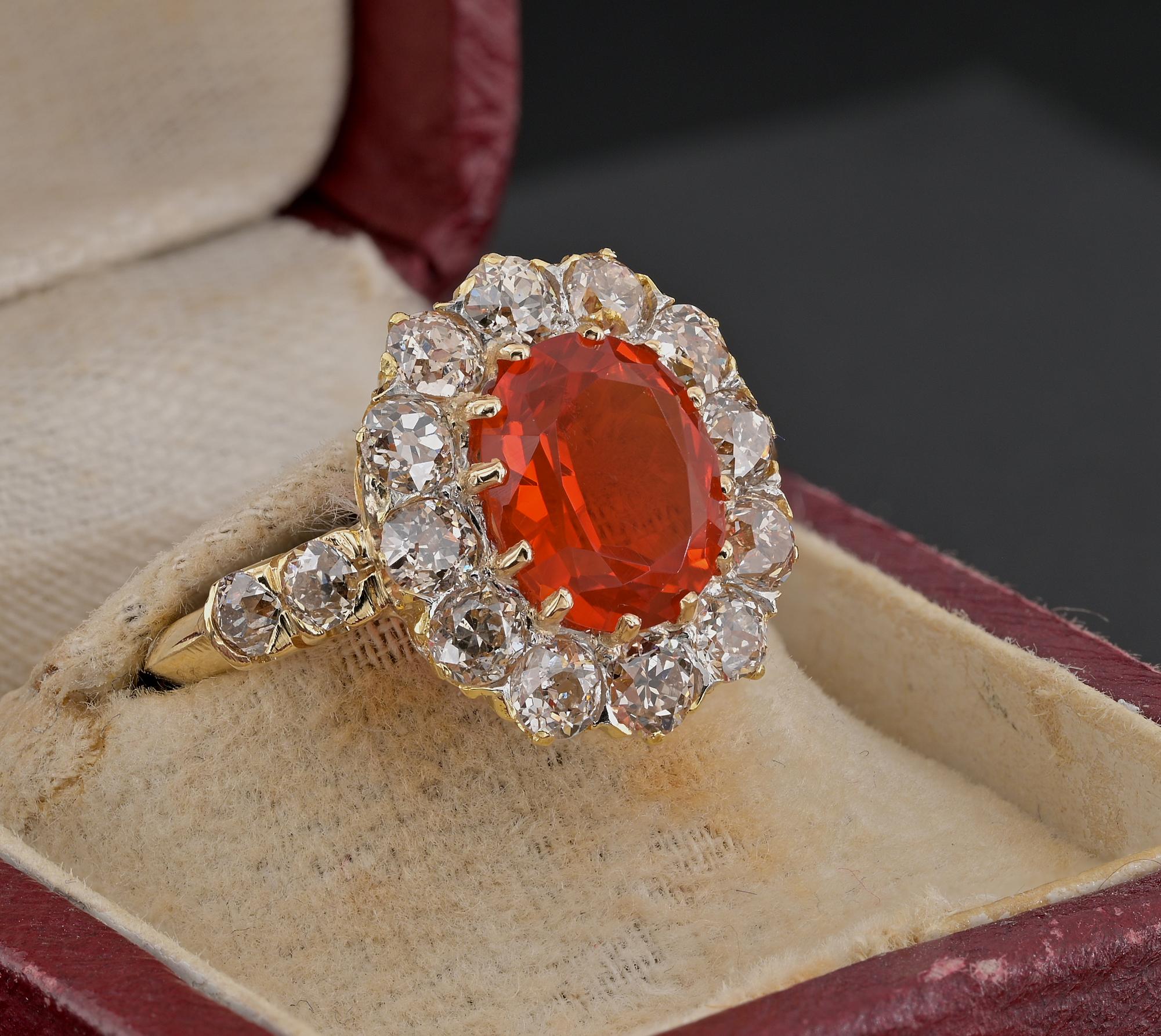 Victorian Fire Opal and Diamond ring In Good Condition In Napoli, IT