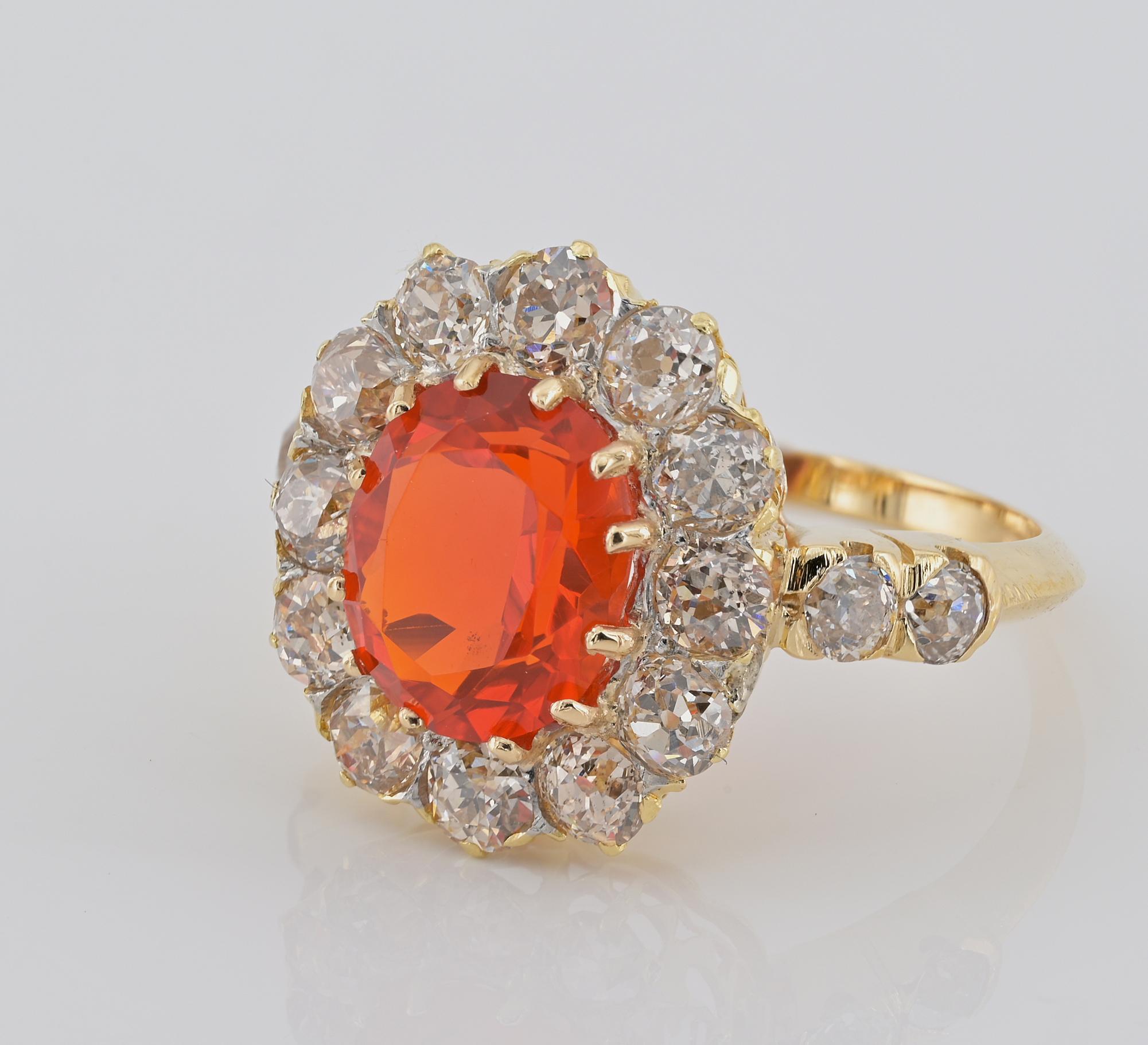 Women's Victorian Fire Opal and Diamond ring