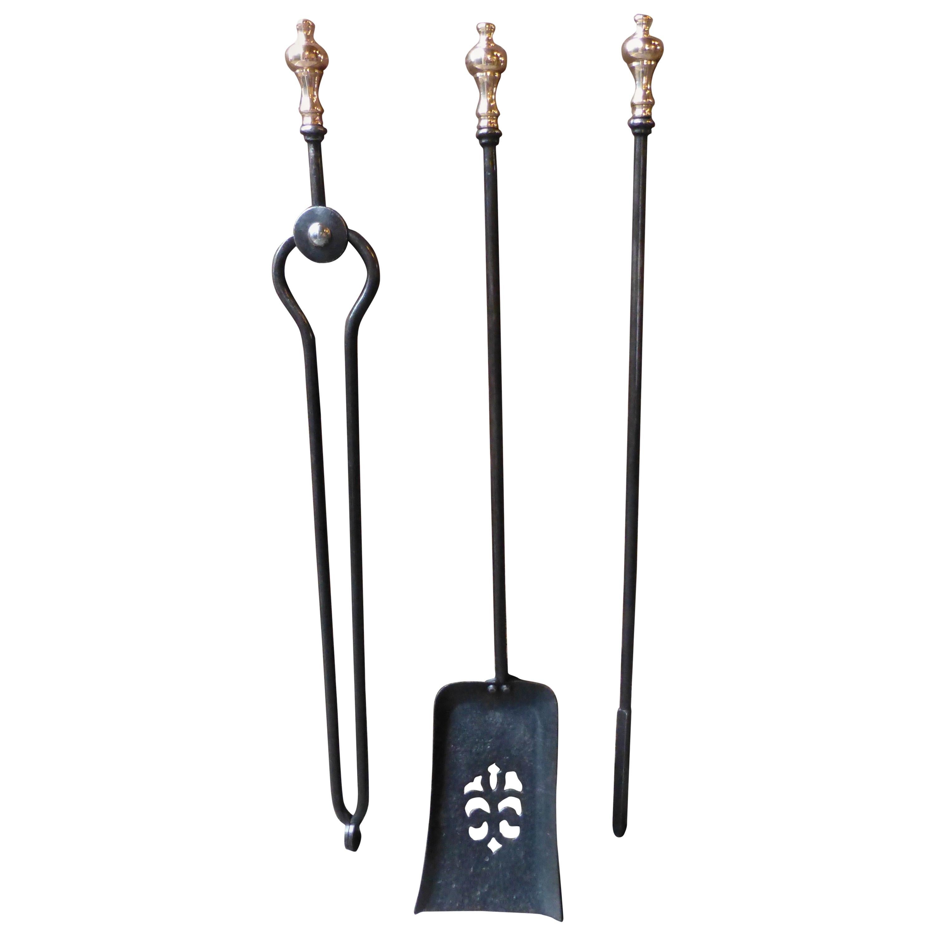 Victorian Fireplace Tool Set with Polished Copper Handles