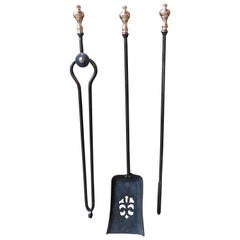 Victorian Fireplace Tool Set with Polished Copper Handles