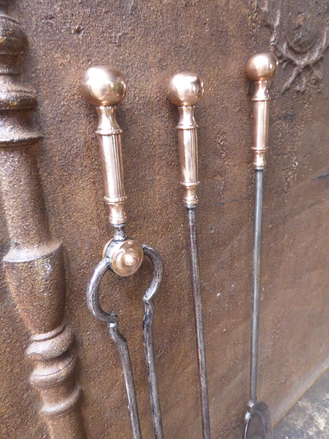 Copper Victorian Fireplace Tools or Fire Irons, 19th Century, English For Sale