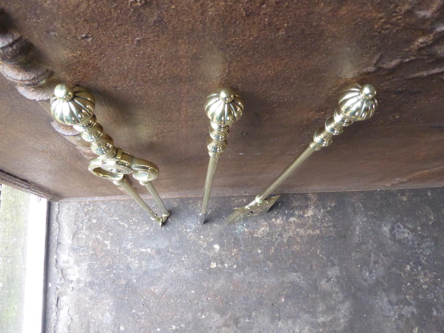 Brass Victorian Fireplace Tools or Fire Irons, English