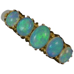 Antique Victorian Five Opal and 9 Carat Rose Gold Colorful Stack Ring