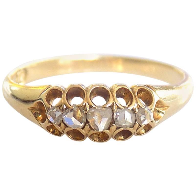 Victorian Five Rose Cut Diamond 18K Gold Ring For Sale