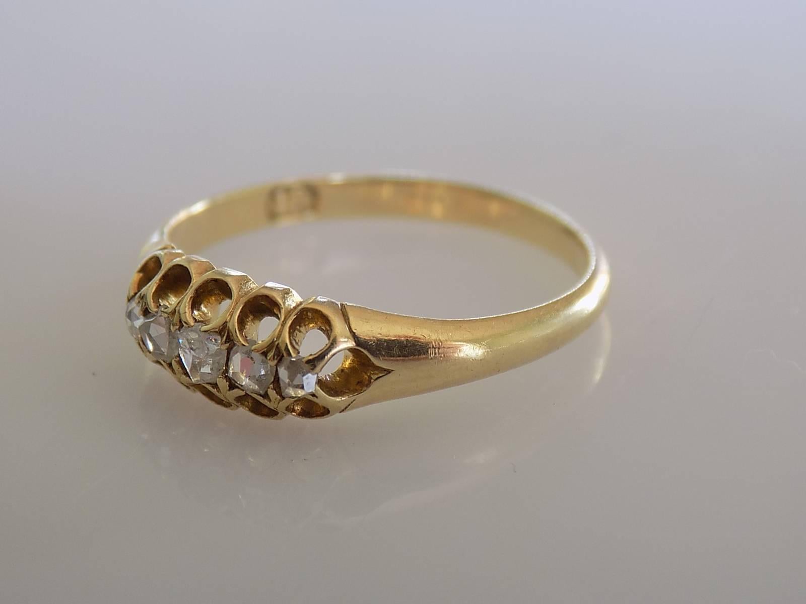 Victorian Five Rose Cut Diamond 18K Gold Ring For Sale 1