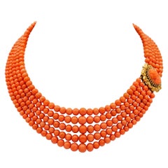 Victorian Five-Row Coral Necklace