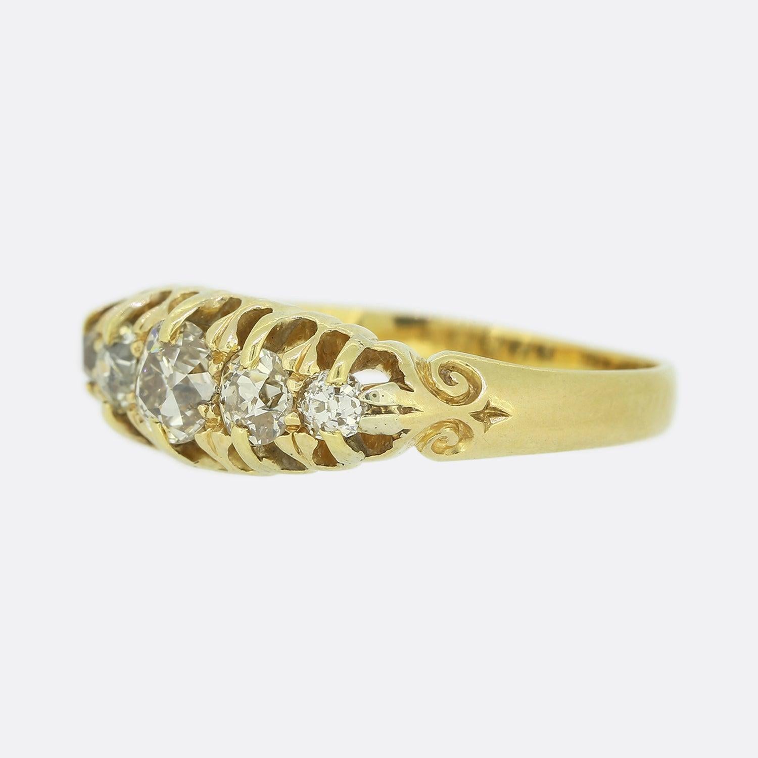 Anello vittoriano con cinque pietre e diamanti da 0.80 carati In condizioni buone in vendita a London, GB