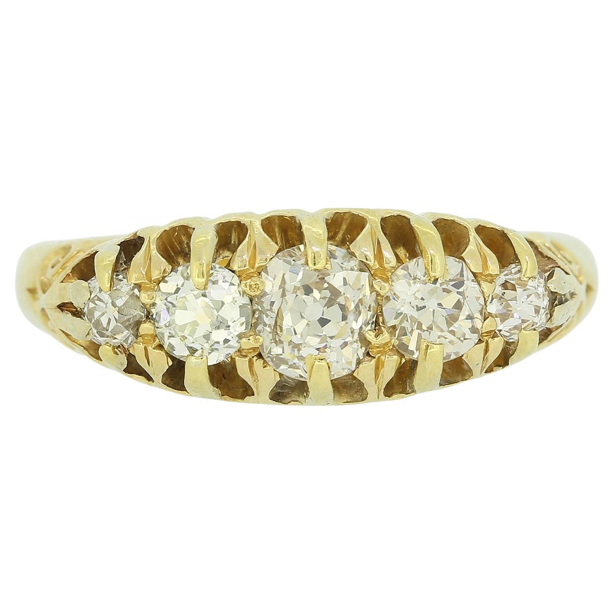 Anello vittoriano con cinque pietre e diamanti da 0.80 carati in vendita