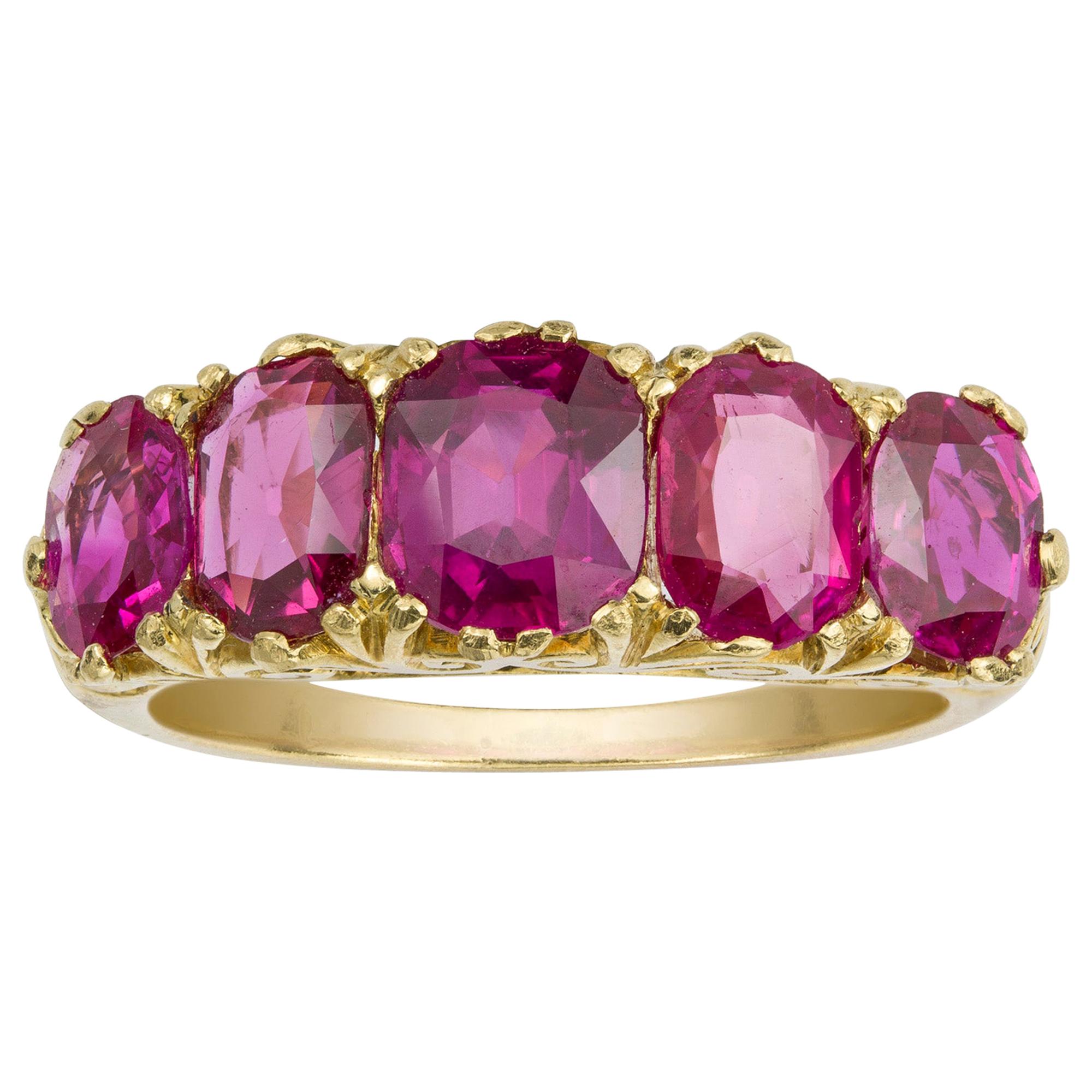 Victorian Five-Stone Burmese Ruby Ring For Sale