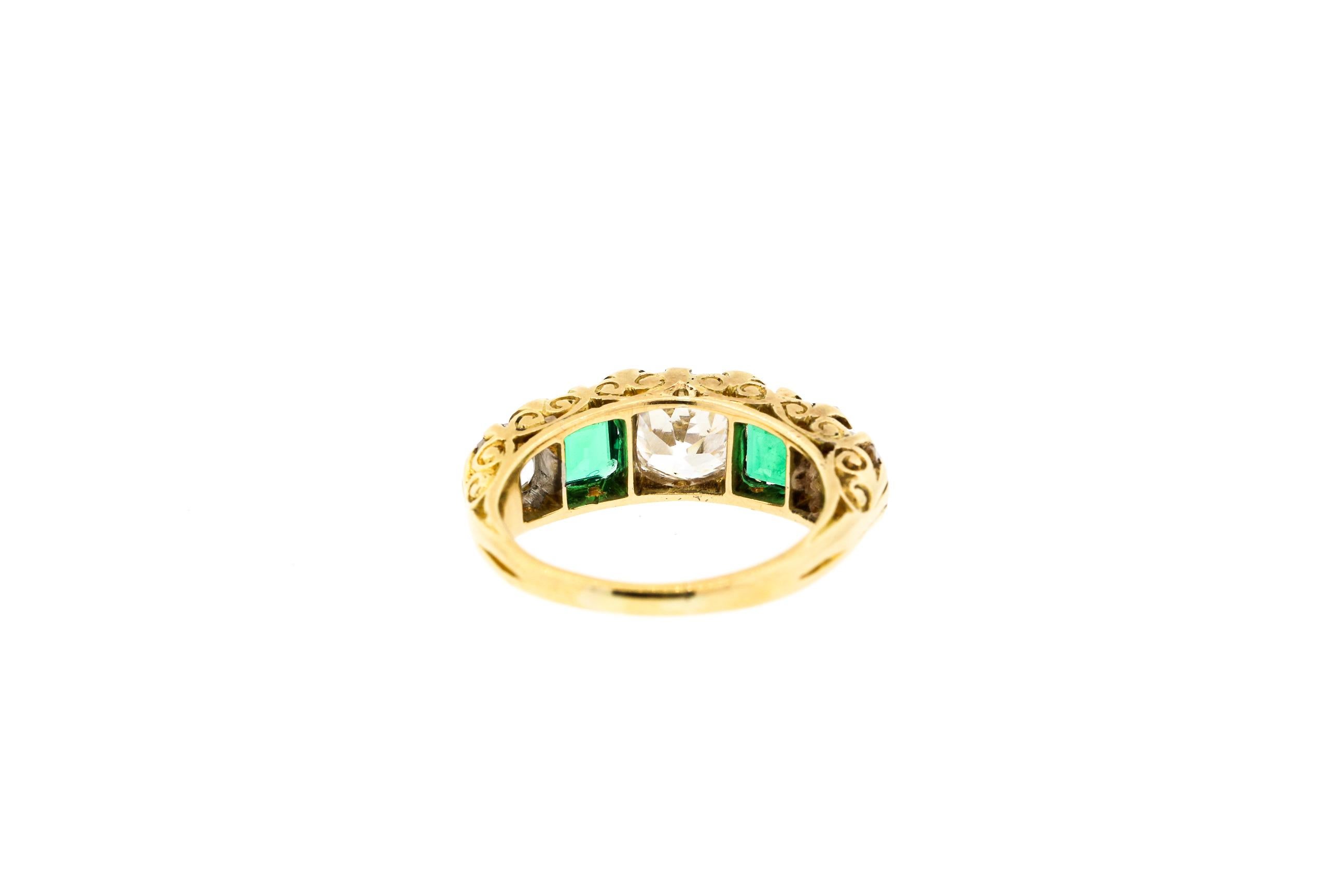 Victorian Five-Stone Diamond Emerald Half Hoop Ring 1