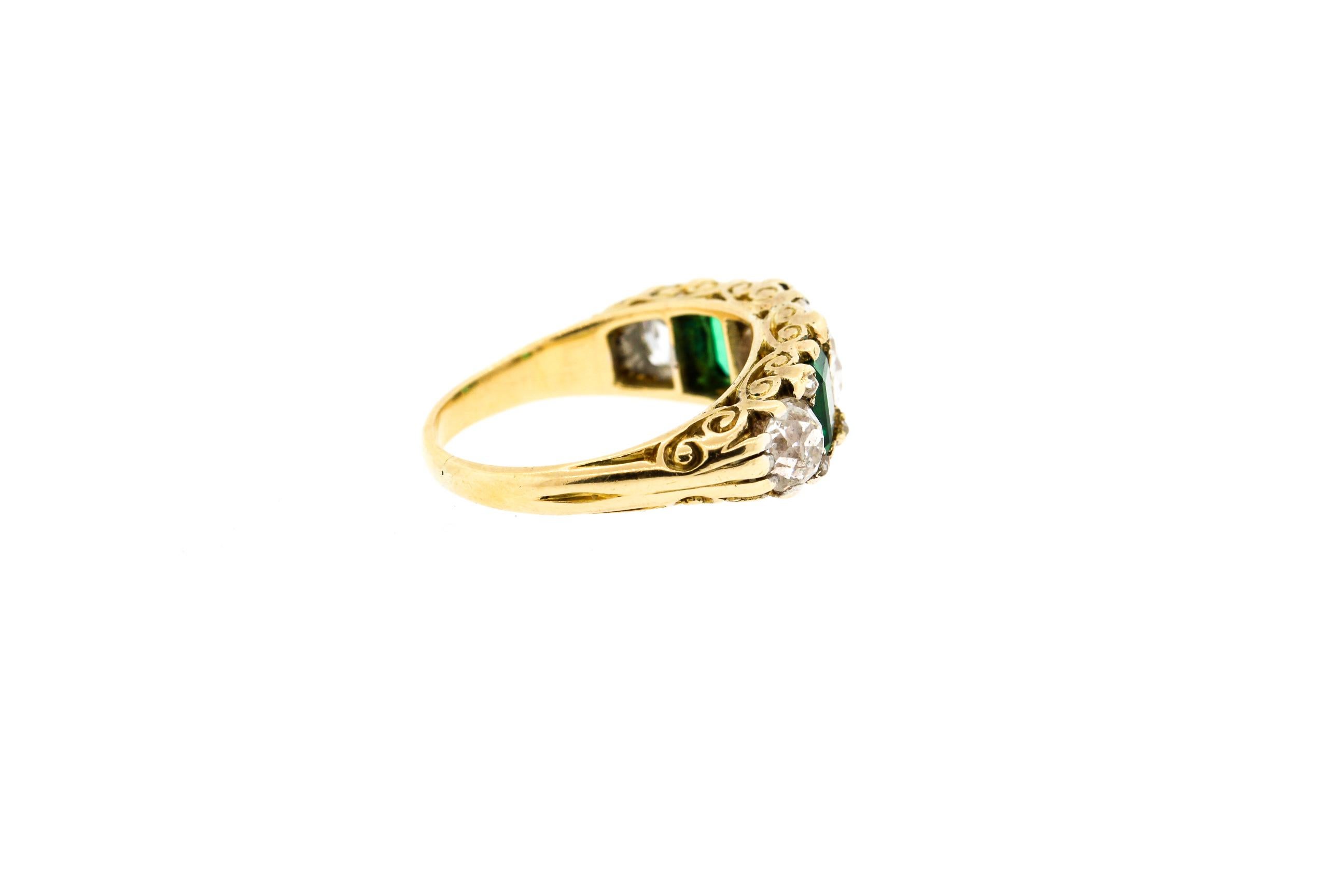 Victorian Five-Stone Diamond Emerald Half Hoop Ring 2