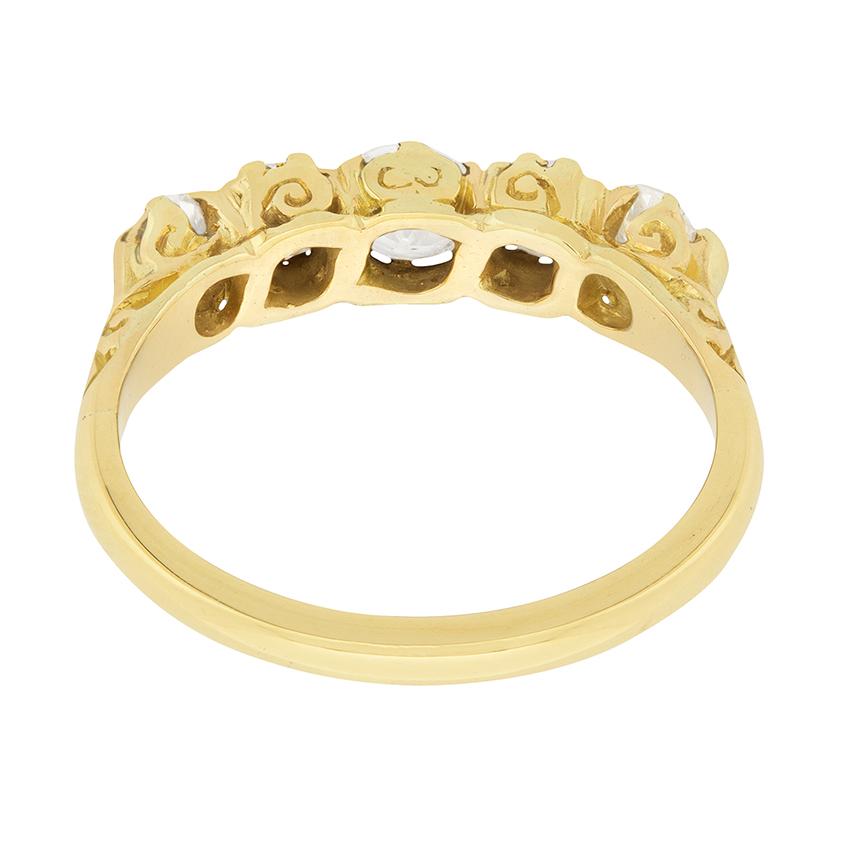 Old European Cut Victorian Five-Stone Diamond Engagement Ring, circa 1900s