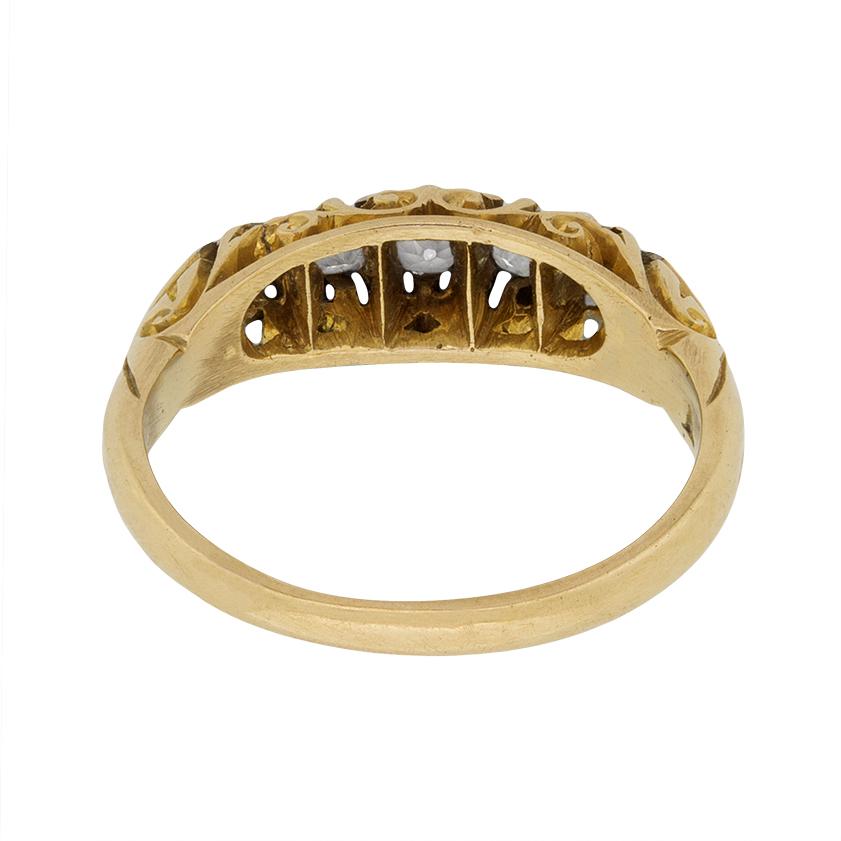 Old European Cut Victorian Five-Stone Diamond Ring, circa 1880s For Sale