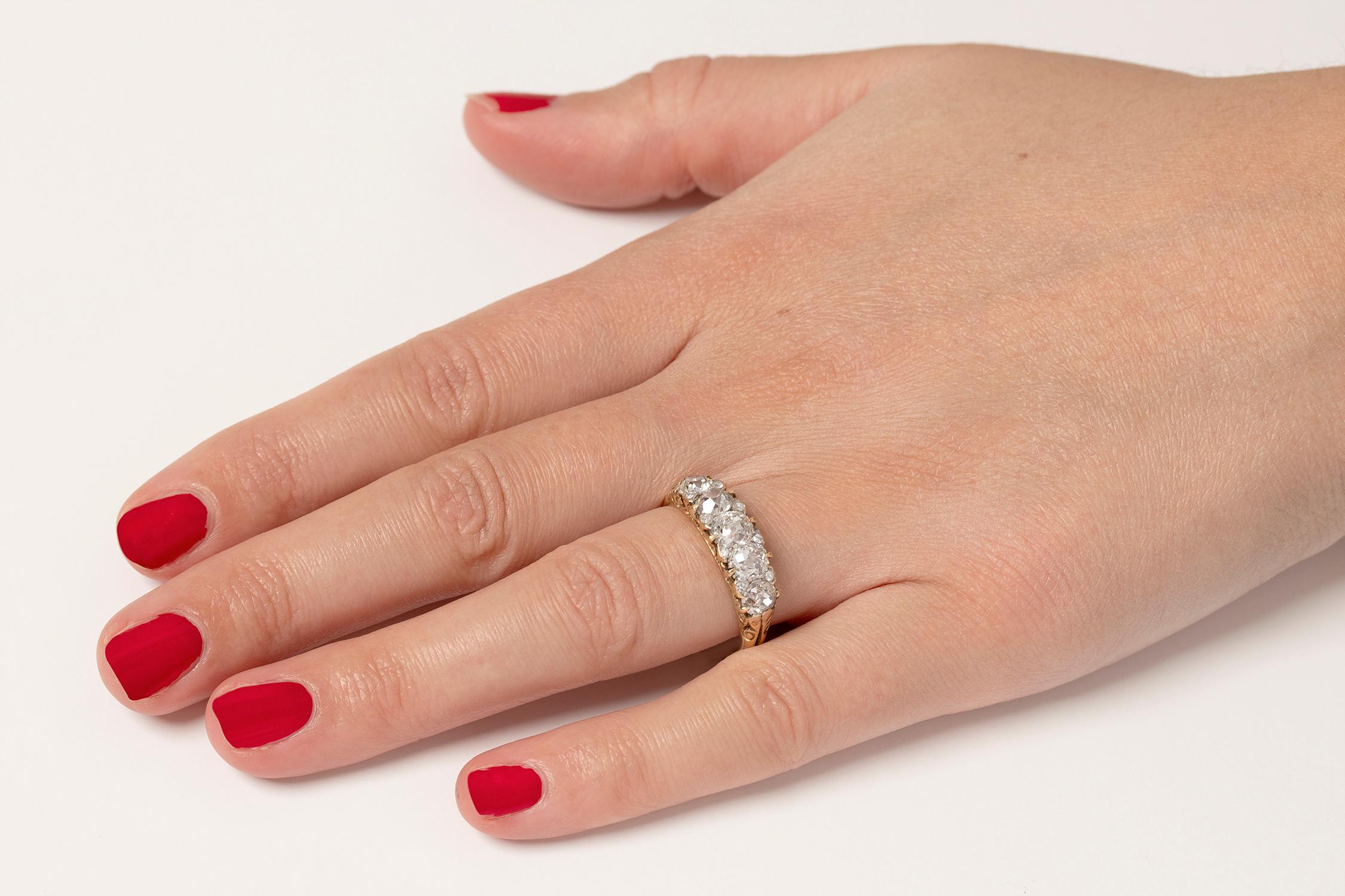 Women's or Men's Victorian Five-Stone Diamond Ring, circa 1900s