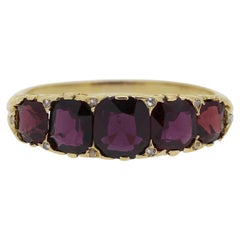Victorian Five Stone Garnet and Diamond Ring